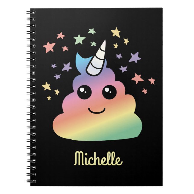 Carnet Unicorne Personnalisée Rainbow Poop Emoji Kawaii (Devant)