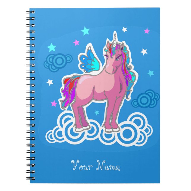 Carnet Unicorne rose mignonne magique avec ailes (Devant)