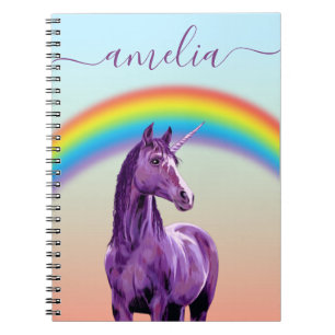 Carnet Unicorne violette et arc-en-ciel Nom de la jolie c