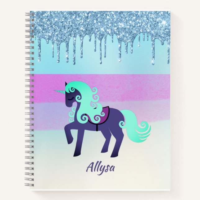 Carnet Unicorne violette et Turquoise avec Parties scinti (Devant)