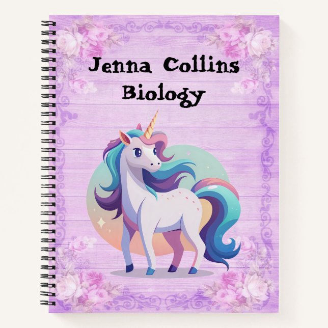 Carnet Unicorne violette personnalisée (Devant)