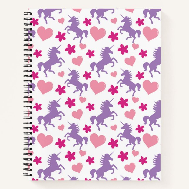 Carnet Unicornes et Motif de coeur (Devant)