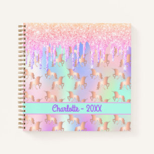Carnet Unicorns nom rose holographique fille