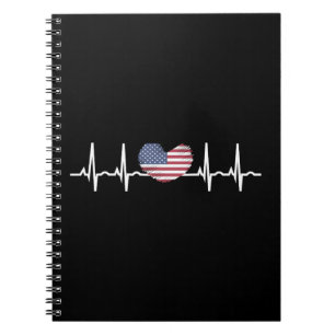 Carnet US Flag Heartbeat ECG Electrocardiography