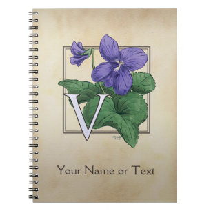 Carnet V pour le monogramme violet d'alphabet de fleur