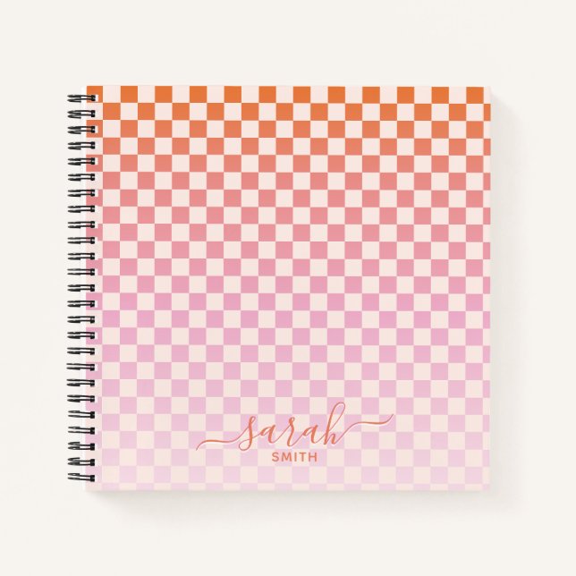 Carnet Vacances d'été À damiers Rose Orange (Devant)