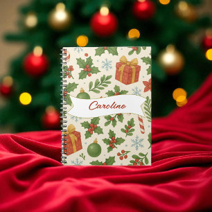 Carnet Vacances Red Green Pine and Berry Watercolor