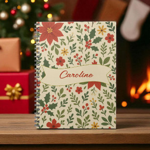 Carnet Vacances Red Green Pine and Berry Watercolor