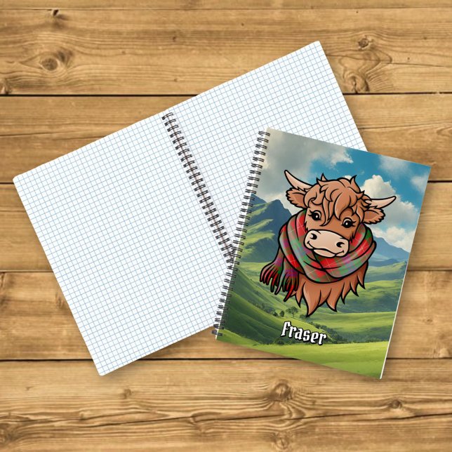 Carnet Vache de Highland avec Écharpe de Tartan Fraser (Créateur téléchargé)