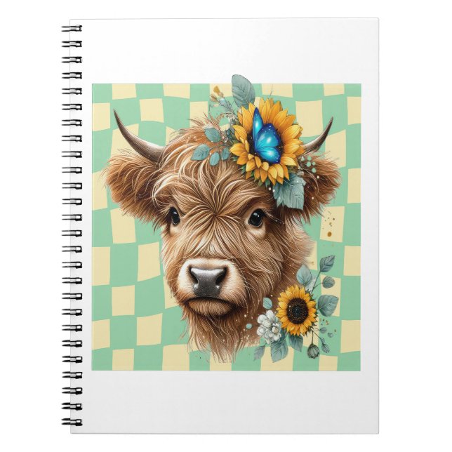 Carnet Vache de tournesol, Vache de joli Highland (Devant)