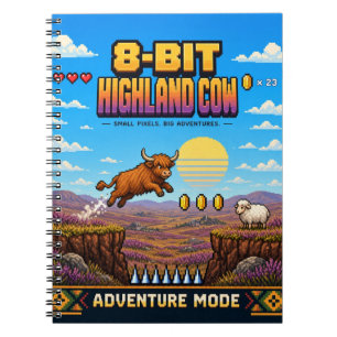 Carnet Vache des Highlands, Rétro Pixel Art 8-Bit