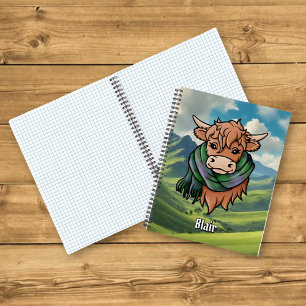 Carnet Vache Highland avec Blair Tartan Scarf