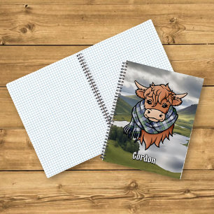 Carnet Vache Highland avec Gordon Robe Tartan Écharpe