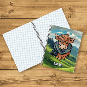 Carnet Vache Highland avec Gordon Tartan Scarf