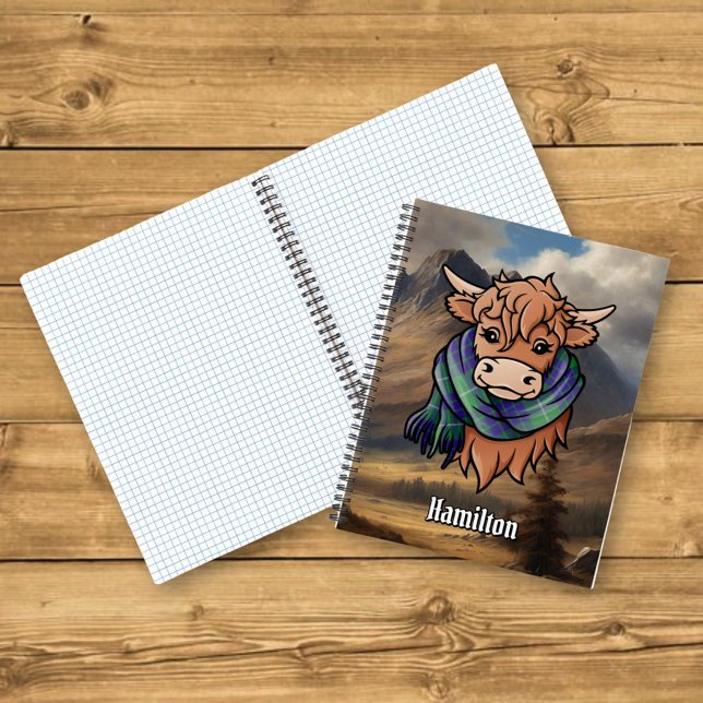 Carnet Vache Highland avec Hamilton Chasse Tartan Scarf (Créateur téléchargé)