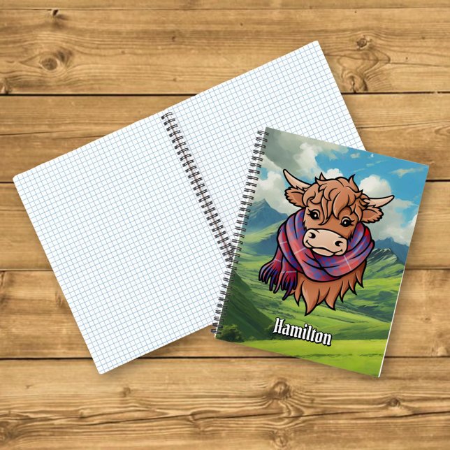 Carnet Vache Highland avec Hamilton Red Tartan Scarf (Créateur téléchargé)
