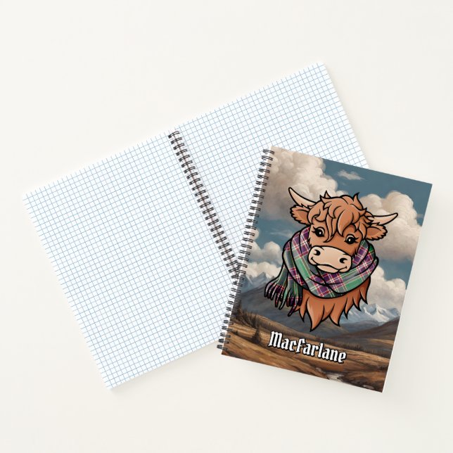Carnet Vache Highland avec MacFarlane Chasse Tartan Écarf (Intérieur)