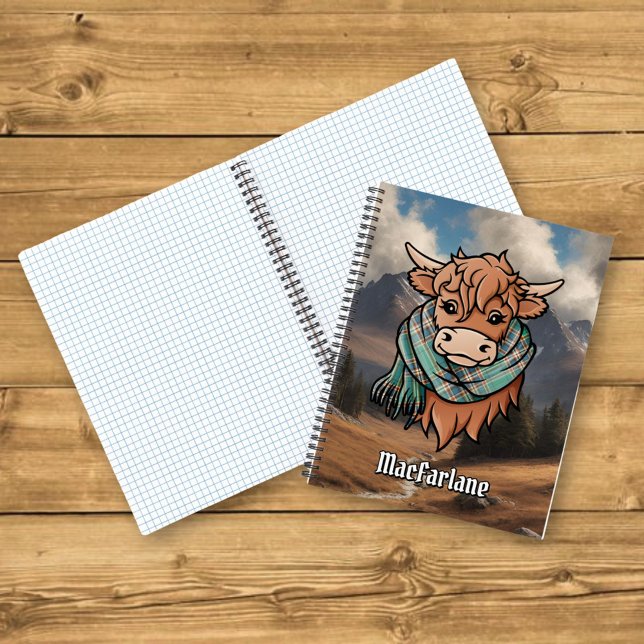Carnet Vache Highland avec MacFarlane Chasse Tartan Écarf (Créateur téléchargé)