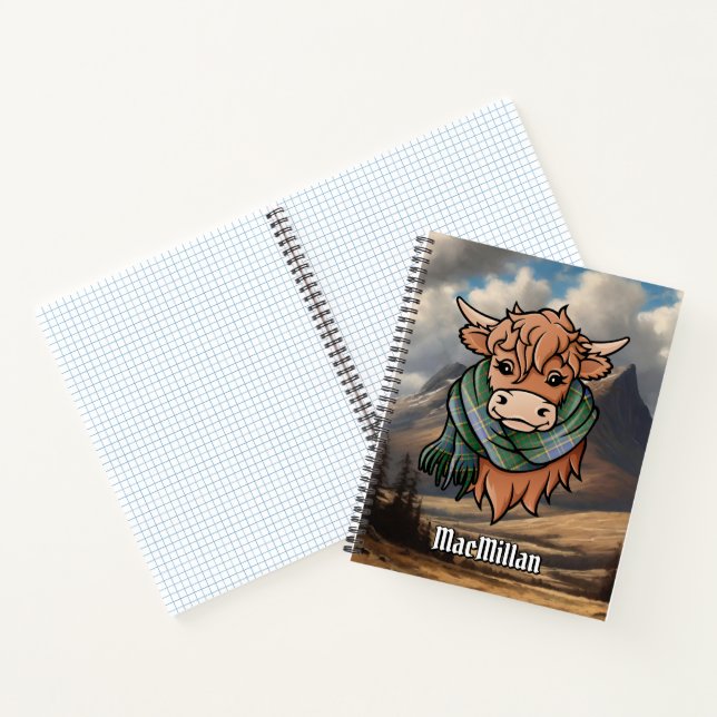 Carnet Vache Highland avec MacMillan Chasse Tartan Écarf (Intérieur)