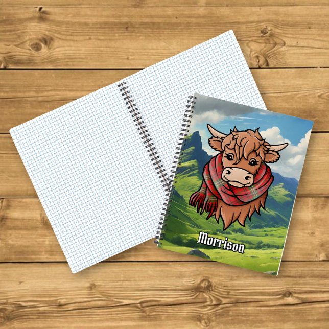 Carnet Vache Highland avec Morrison Red Tartan Scarf (Créateur téléchargé)