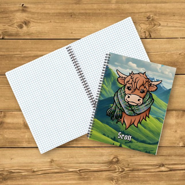 Carnet Vache Highland avec Scott Green Tartan Scarf (Créateur téléchargé)