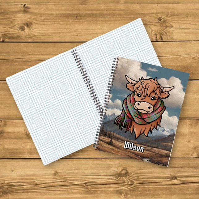 Carnet Vache Highland avec Wilson Modern Tartan Scarf (Créateur téléchargé)