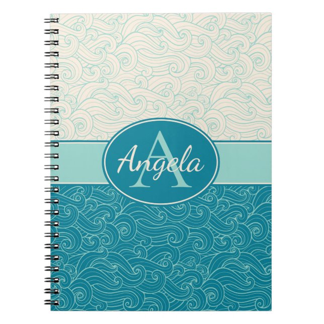 Carnet Vagues Aqua personnalisées (Devant)