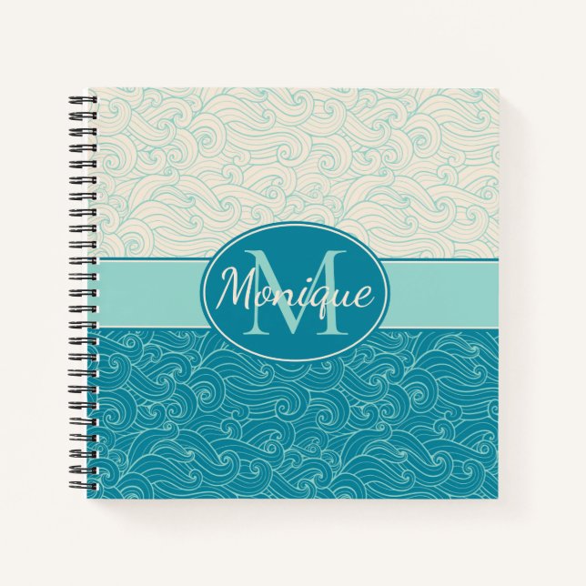 Carnet Vagues Aqua personnalisées (Devant)