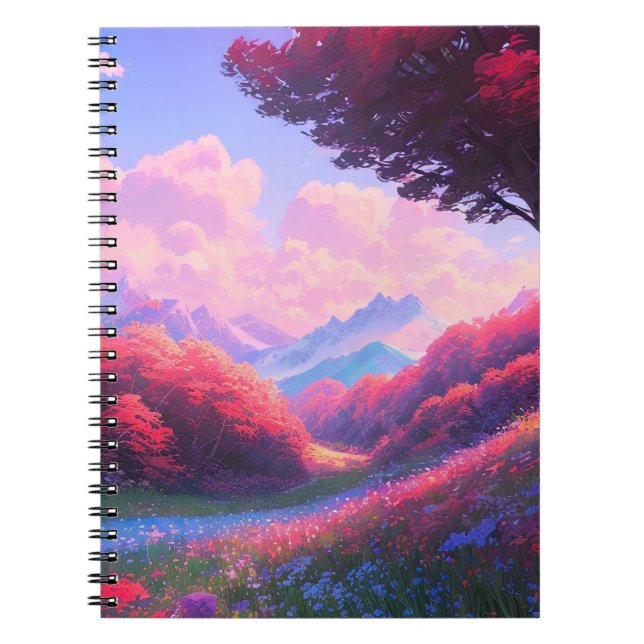 Carnet Vallée ornée de Flore rouge et bleue (Devant)