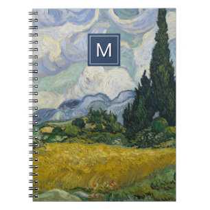 Carnet Van Gogh Champ de blé avec Cyprès Monogramme Art