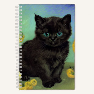 Carnet Van Gogh Chat noir Fleurs jaunes