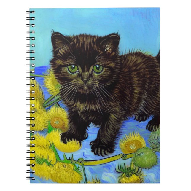 Carnet Van Gogh Style Chat avec tournesol (Devant)