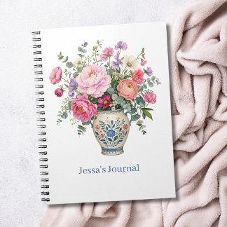 Carnet Vase de fleurs Cottagecore rose personnalisé