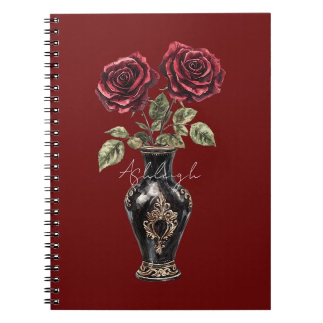 Carnet Vase Rose rouge noire (Devant)