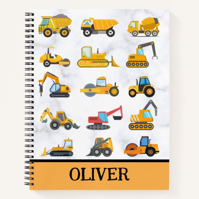 Carnet Véhicules de construction Jaunes mignons (Devant)