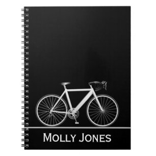 Carnet Vélo blanc avec nom sur noir