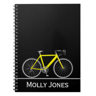 Carnet Vélo jaune avec nom sur noir