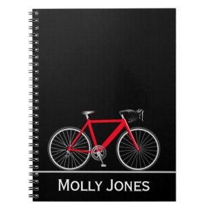 Carnet Vélo rouge avec nom sur noir