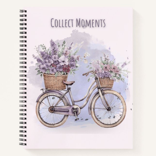 Carnet Vélo vintage à fleurs - Aquarelle (Devant)