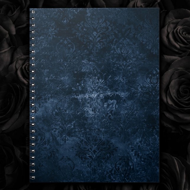 Carnet Velvety Navy Damask | Floral gris bleu foncé (Créateur téléchargé)