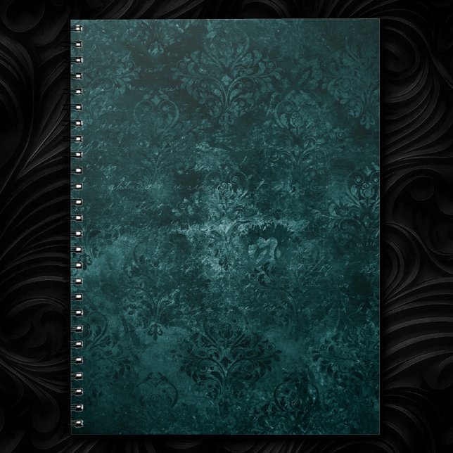 Carnet Velvety Turquoise Damask | Grunge vert foncé Baroq (Créateur téléchargé)