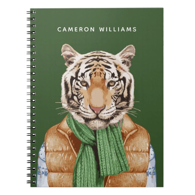 Carnet Vers le bas le tigre de gilet | ajoutent votre nom (Devant)