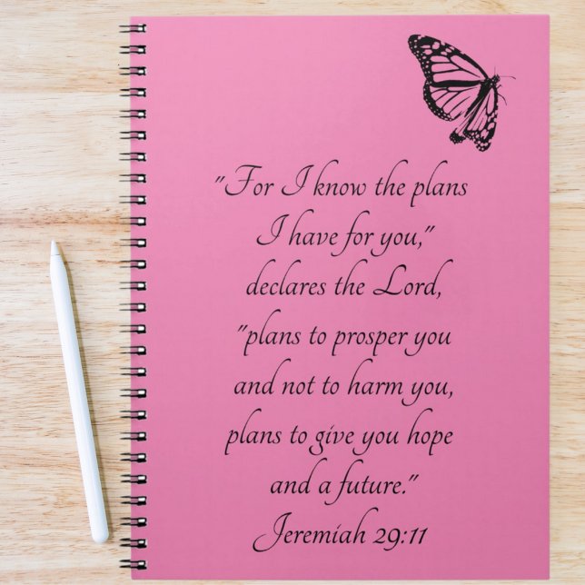 Carnet Verset biblique personnalisé rose avec papillon Je (Créateur téléchargé)