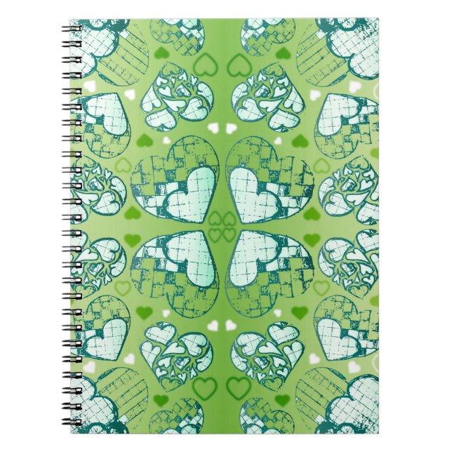 Carnet Vert et blanc Whimsical Romantique Coeurs motif (Devant)