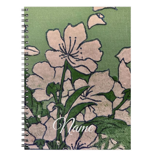 Carnet Vert Fleur De Pêcher Rose  (Devant)