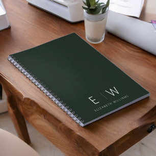 Carnet Vert foncé Élégant Moderne Minimaliste Monogramme