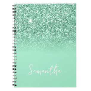 Carnet Vert Menthe Paillettes Ombré Nom