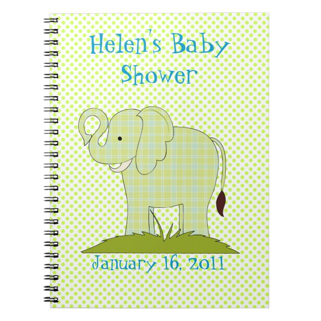 Carnet vert mignon de baby shower d'éléphant de (Devant)