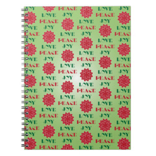 Carnet Vert moderne et rouge Amour, Paix, Joie citation