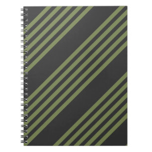 Carnet Vert olive et charbon de bois cinq bandes motif